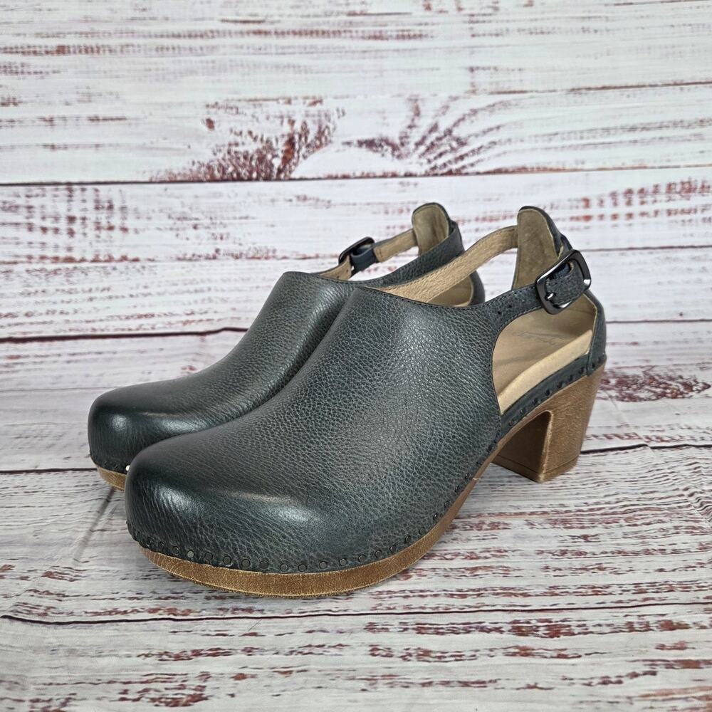 Dansko Sassy Milled Heel Clogs 40 (9.5-10) Slate Gray Leather Burnish Shoes NWOB